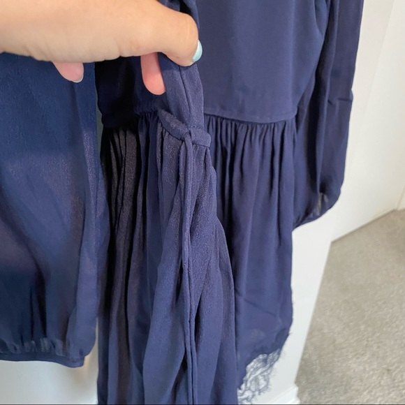 Magali Pascal Dress Anthropologie Navy Blue Clemence Lace Silk Coquette Mini - Picture 8 of 13